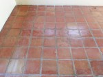 Mexican Saltillo paver tile completely stripped to bare tile, acid washed, neutralized and sealed with water based acrylic paver sealer. (medium shine)